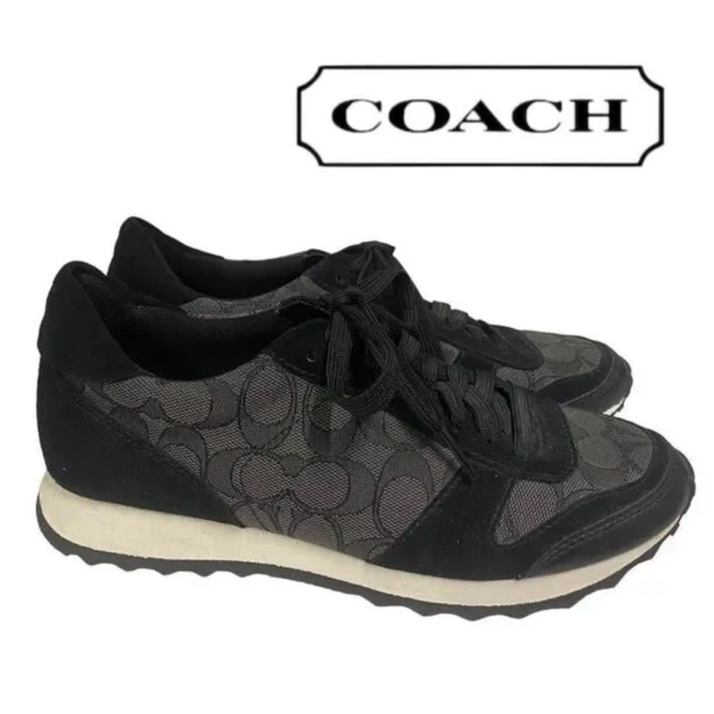 Coach Women's "Mason" Black Signature Jacquard Sneakers.